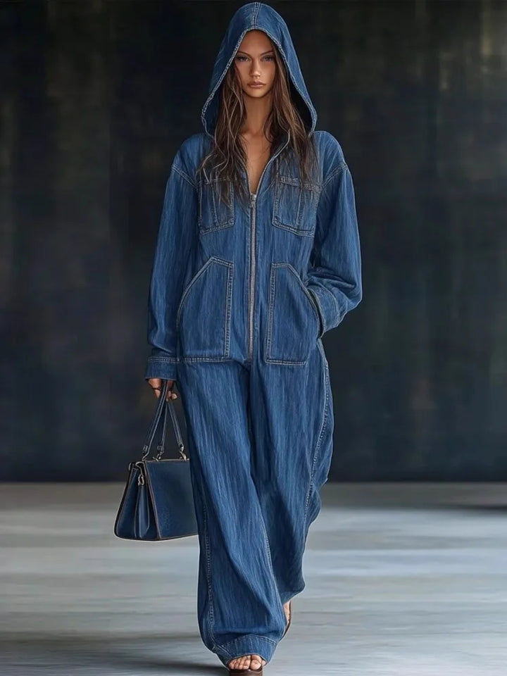 Callan Hooded Denim Jumpsuit