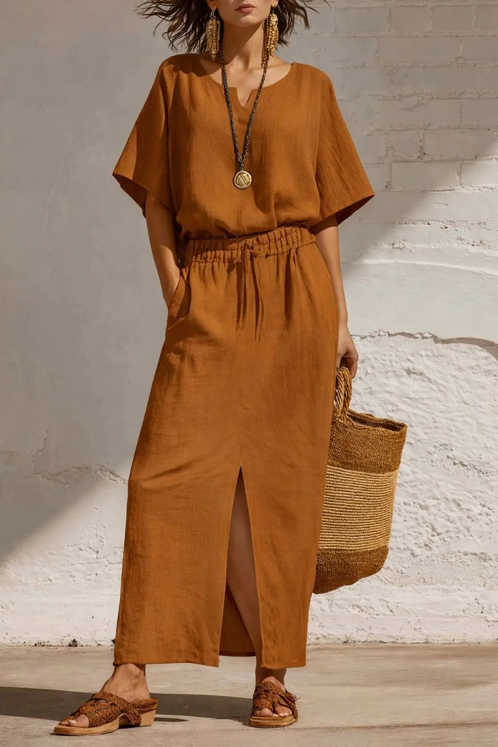 Anvella Sophisticated Split Skirt Boho Set