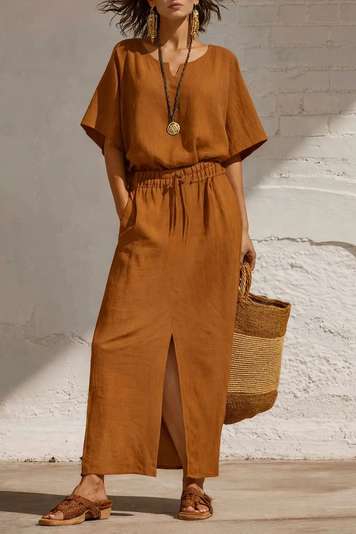 Anvella Sophisticated Split Skirt Boho Set