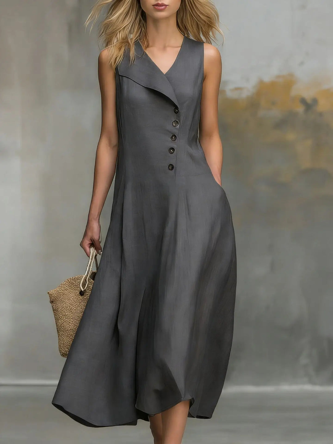 Beyonce Button Detail Flowy Midi Dress