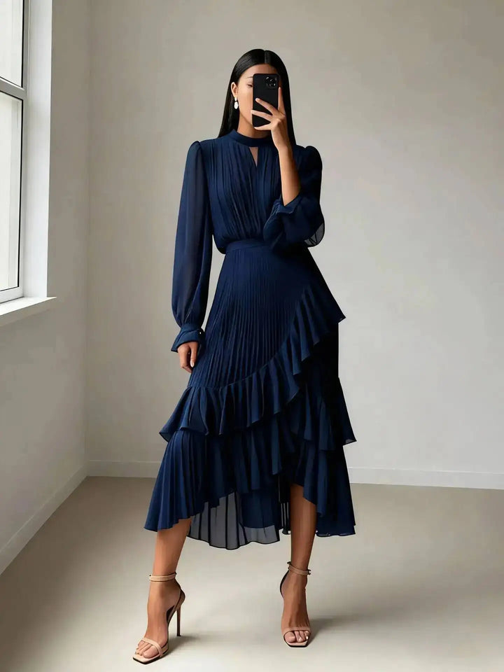 Yvonne Pleated Ruffle Midi Dress