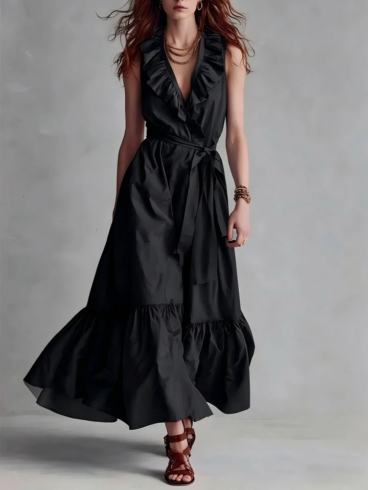Ronara Flowy Ruffle Hem Maxi Dress