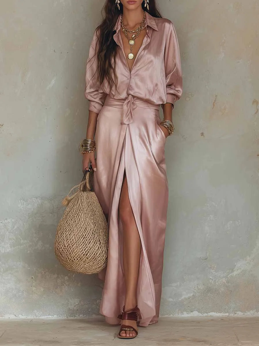 Lorraine Elegant Satin Skirt Set