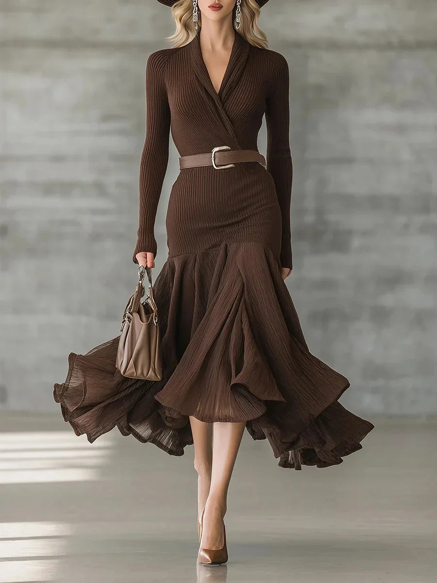 Glen Ribbed Knit Midi Dress