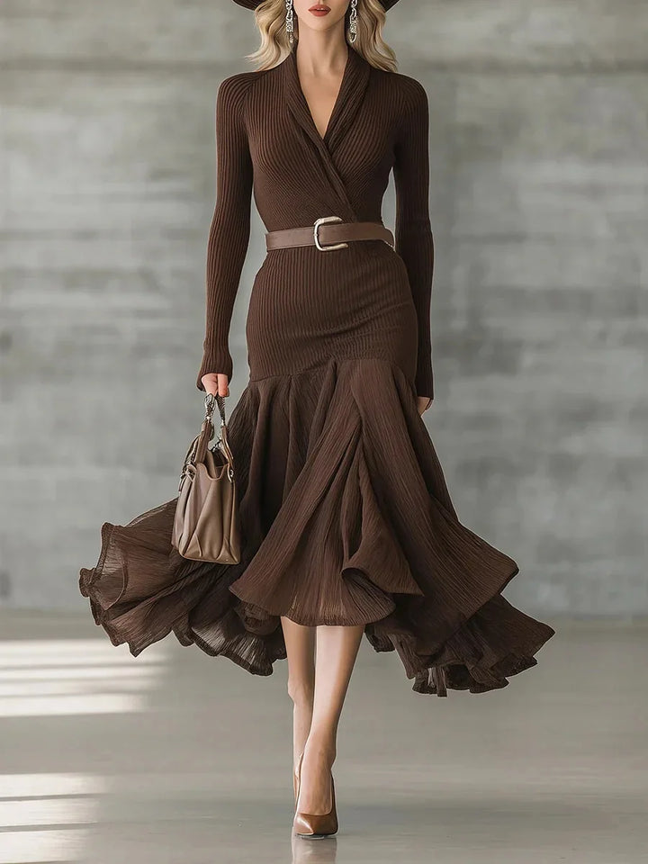 Glen Ribbed Knit Midi Dress