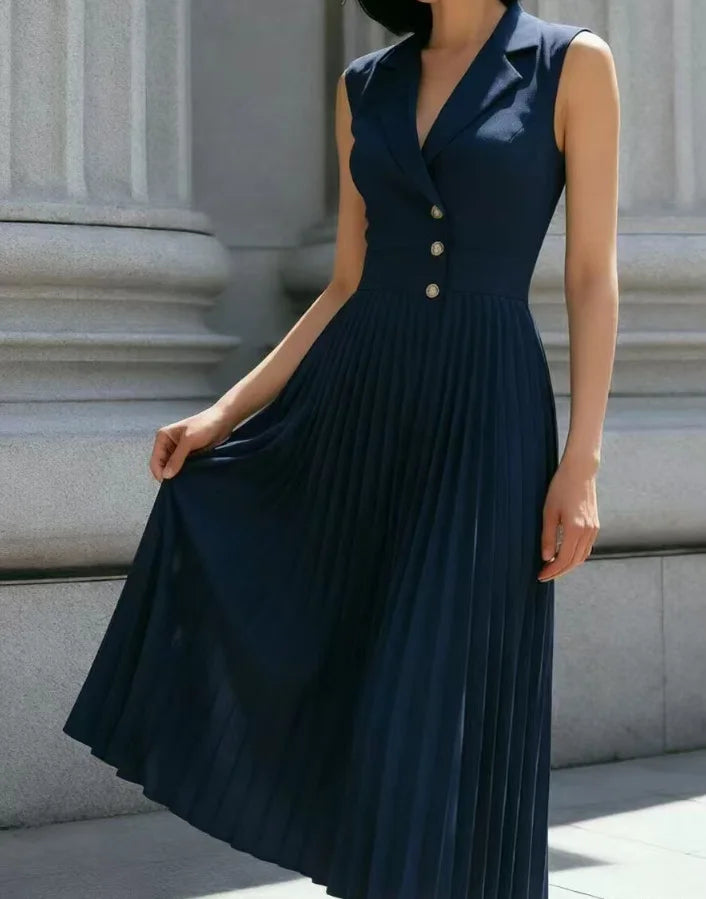 Alisha Elegant Pleated Midi Dress