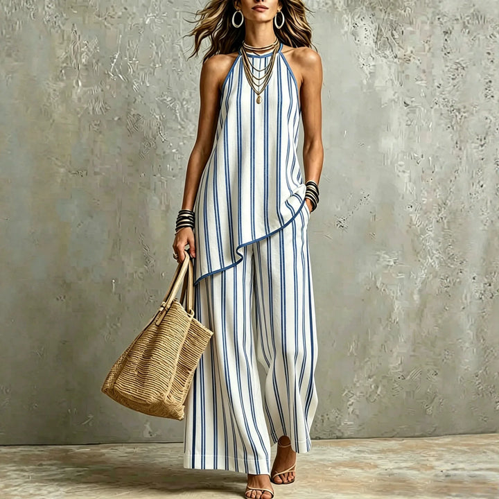 Lenora Striped Sleeveless Linen Wide Leg Jumpsuit