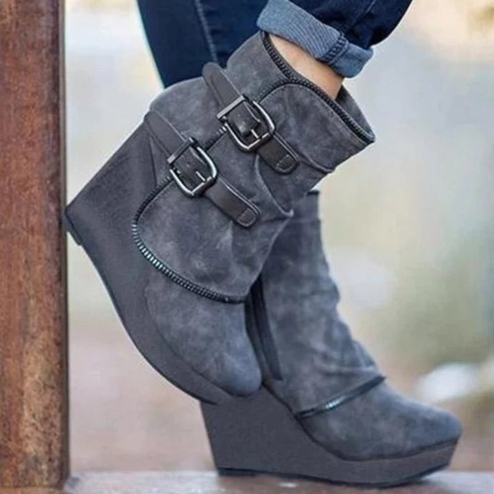 Delphine Buckle Strap Wedge Boots