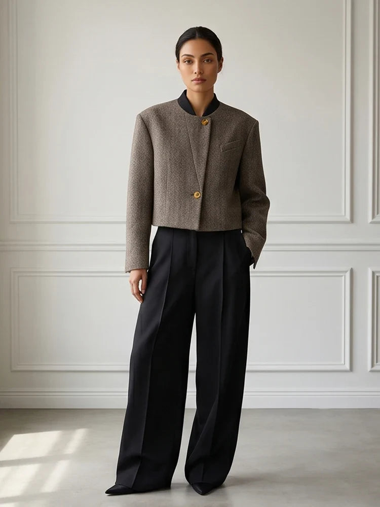 Olympia Herringbone Collarless Jacket
