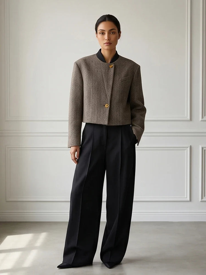Olympia Herringbone Collarless Jacket