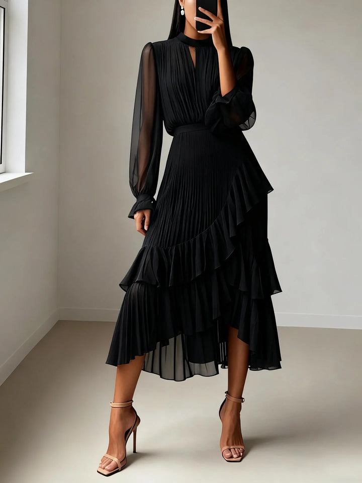Yvonne Pleated Ruffle Midi Dress