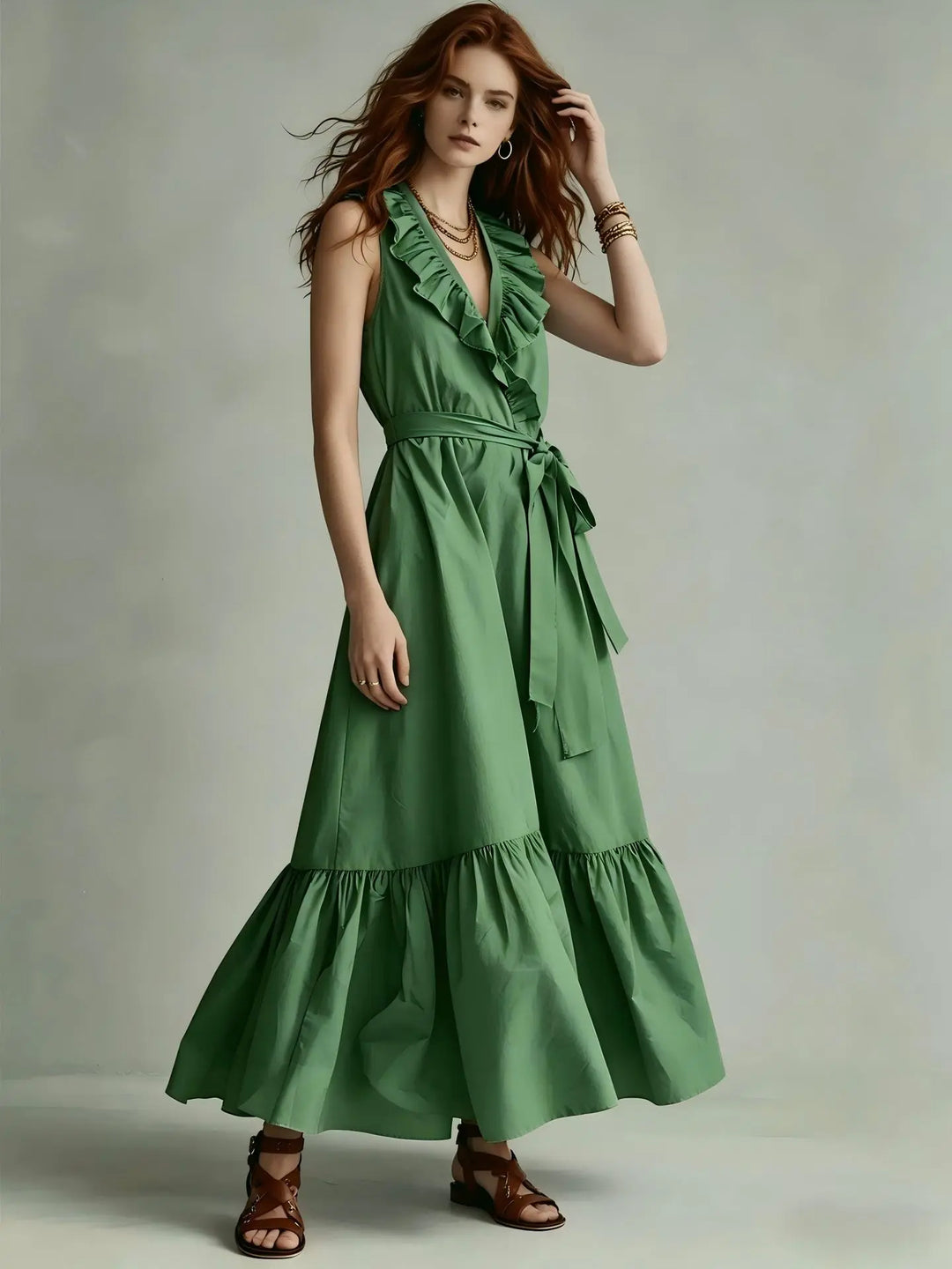 Ronara Flowy Ruffle Hem Maxi Dress