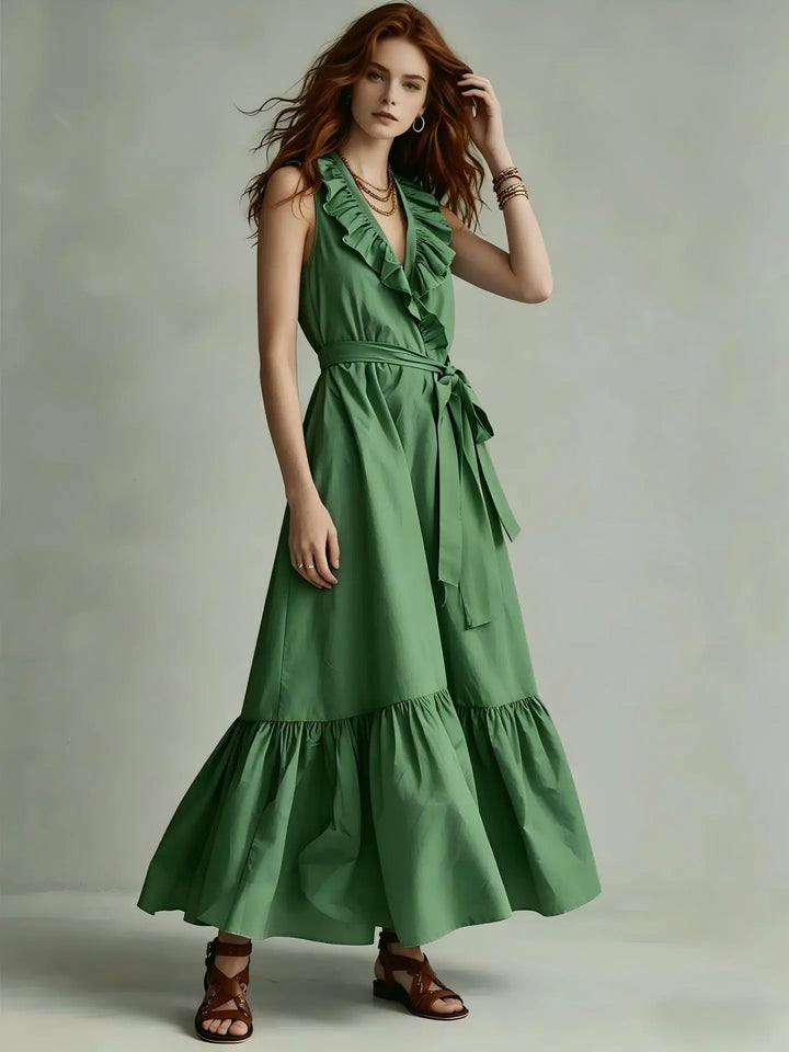 Ronara Flowy Ruffle Hem Maxi Dress