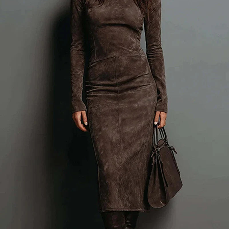 Blaire Suede Turtleneck Midi Dress