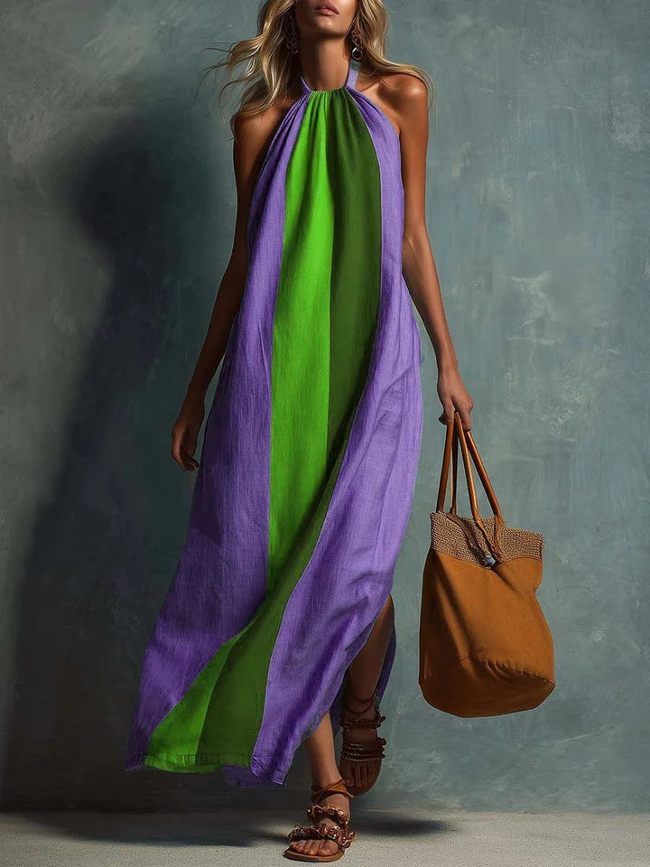Trista Color Block Halter Maxi Dress