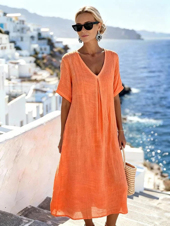Lucina Relaxed V Neck Summer Midi Dress