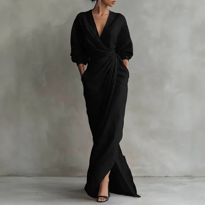 Kylie V Neck Wrap Waist Long Dress