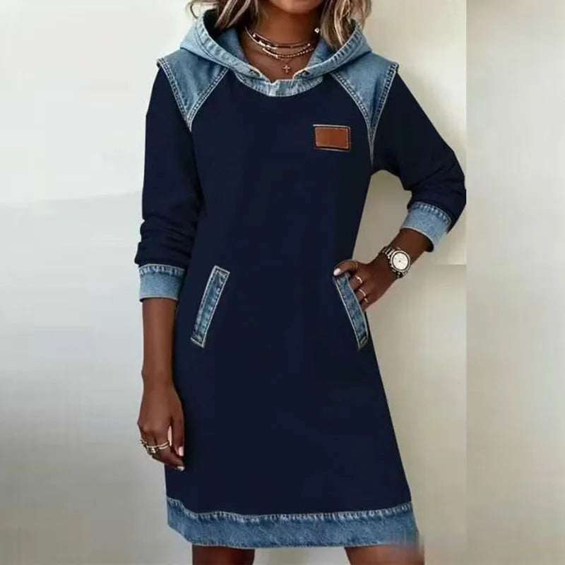 Aveline Denim Trim Hoodie Dress