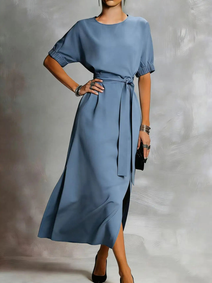 Delyra Casual Front Tie Everyday Midi Dress