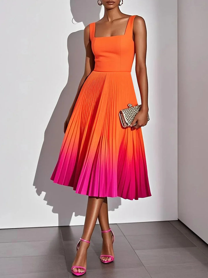 Gloria Pleated Ombre Party Midi Dress