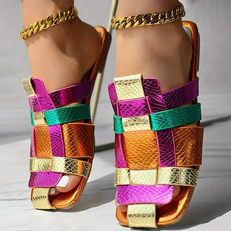 Rose Woven Mosaic Flat Sandals