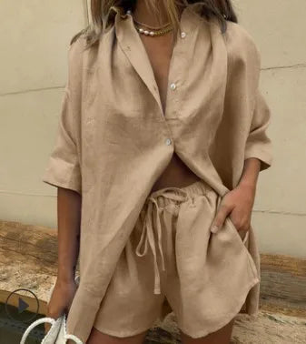 Marcie Casual Button Up Shorts Set