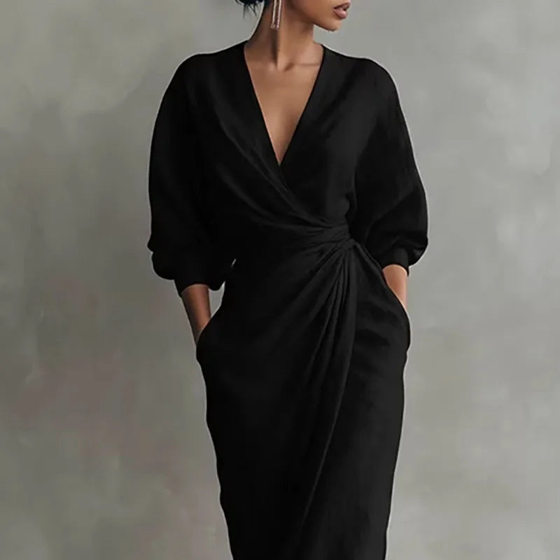 Kylie V Neck Wrap Waist Long Dress