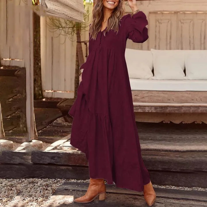 Ivanna Comfortable V Neck Cotton Maxi Dress