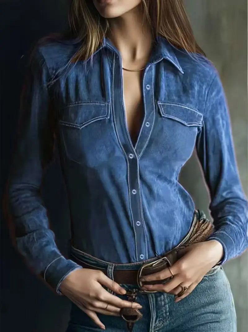 Marlowe Suede Collar Blouse