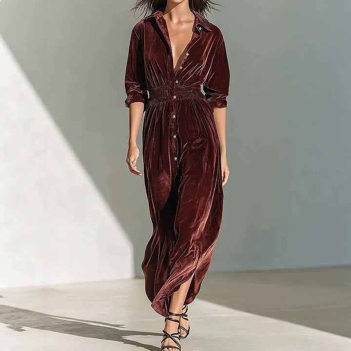 Lena Button Ruched Maxi Dress