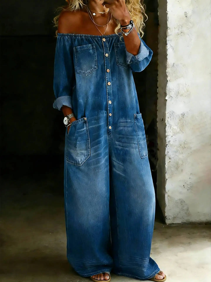 Martina Off Shoulder Denim Jumpsuit