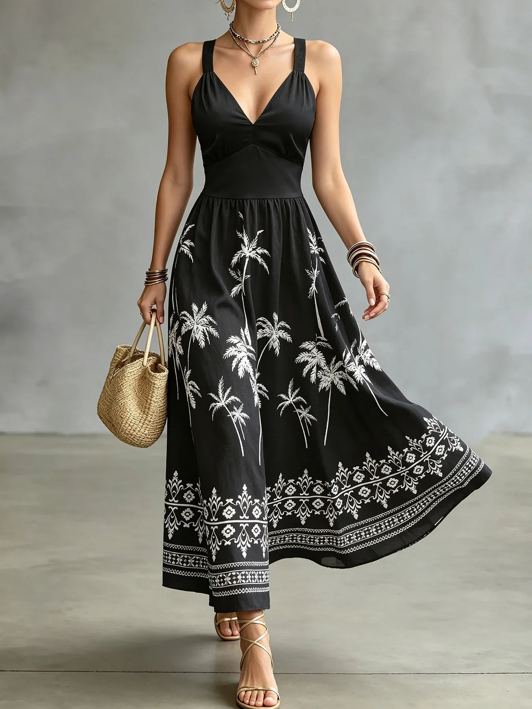 Savannah Palm Print Midi Dress