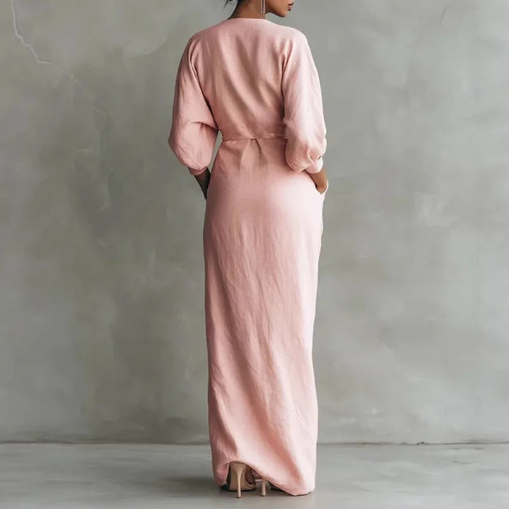 Kylie V Neck Wrap Waist Long Dress