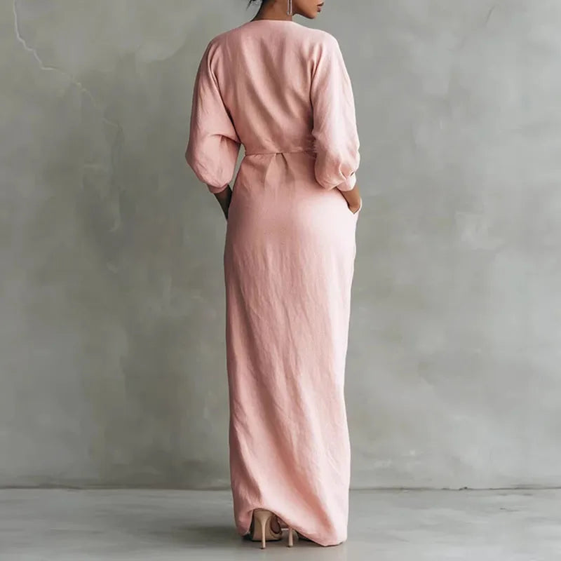 Kylie V Neck Wrap Waist Long Dress Urban Hollis Kylie V Neck Wrap Waist Long Dress Urban Hollis