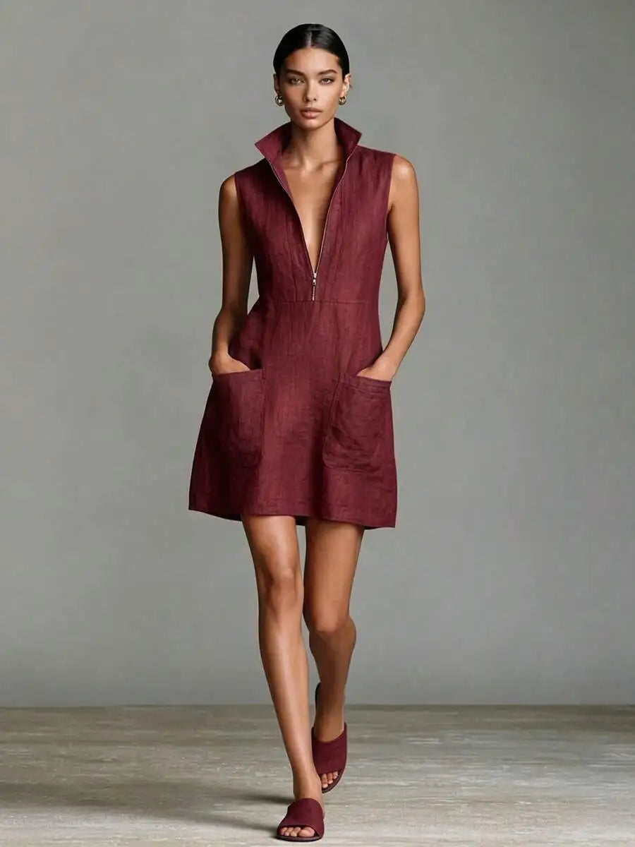 Jade Pocket Linen Mini Dress