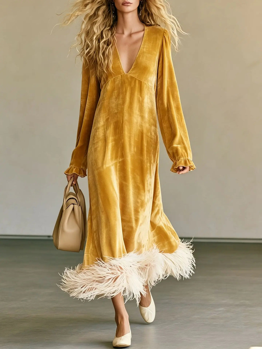 Rosalinde Feather Trim Maxi Dress