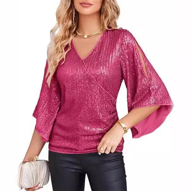 Isabeau Sequin Wrap Blouse