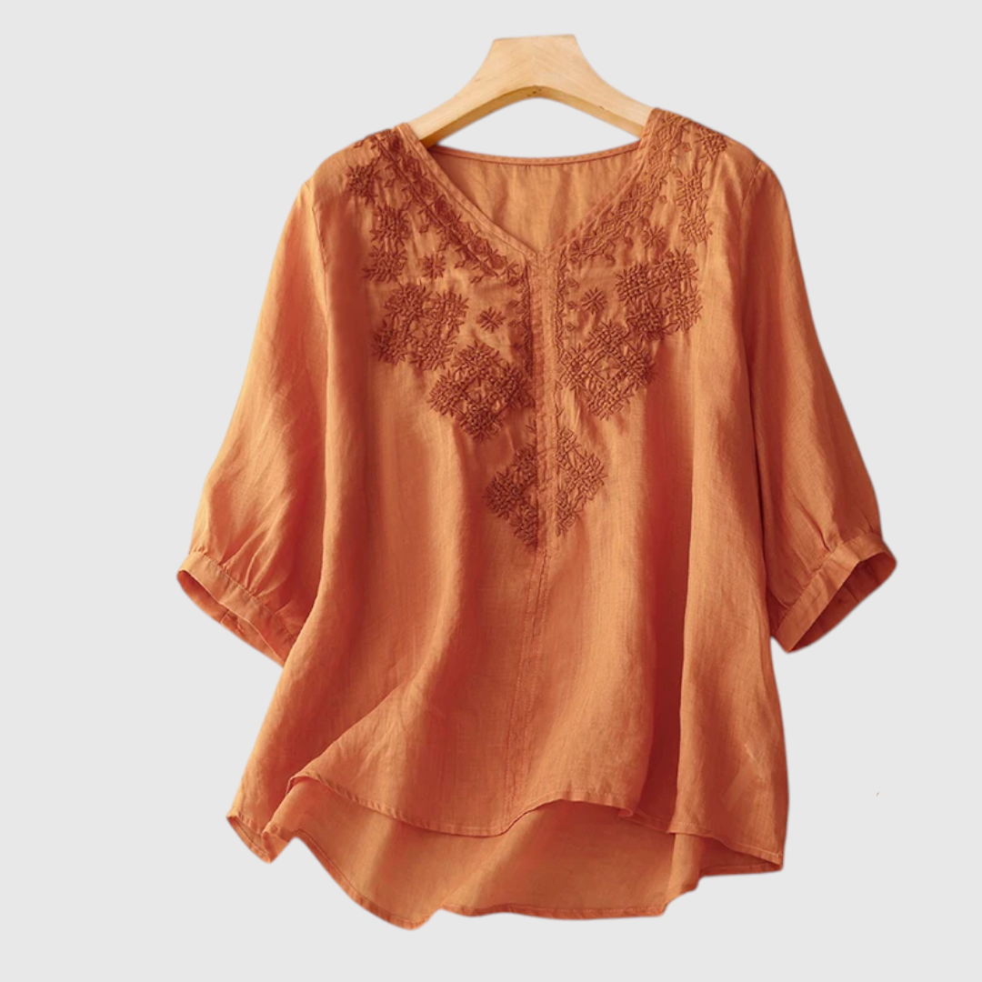 Sabrina Embroidered Linen Blouse