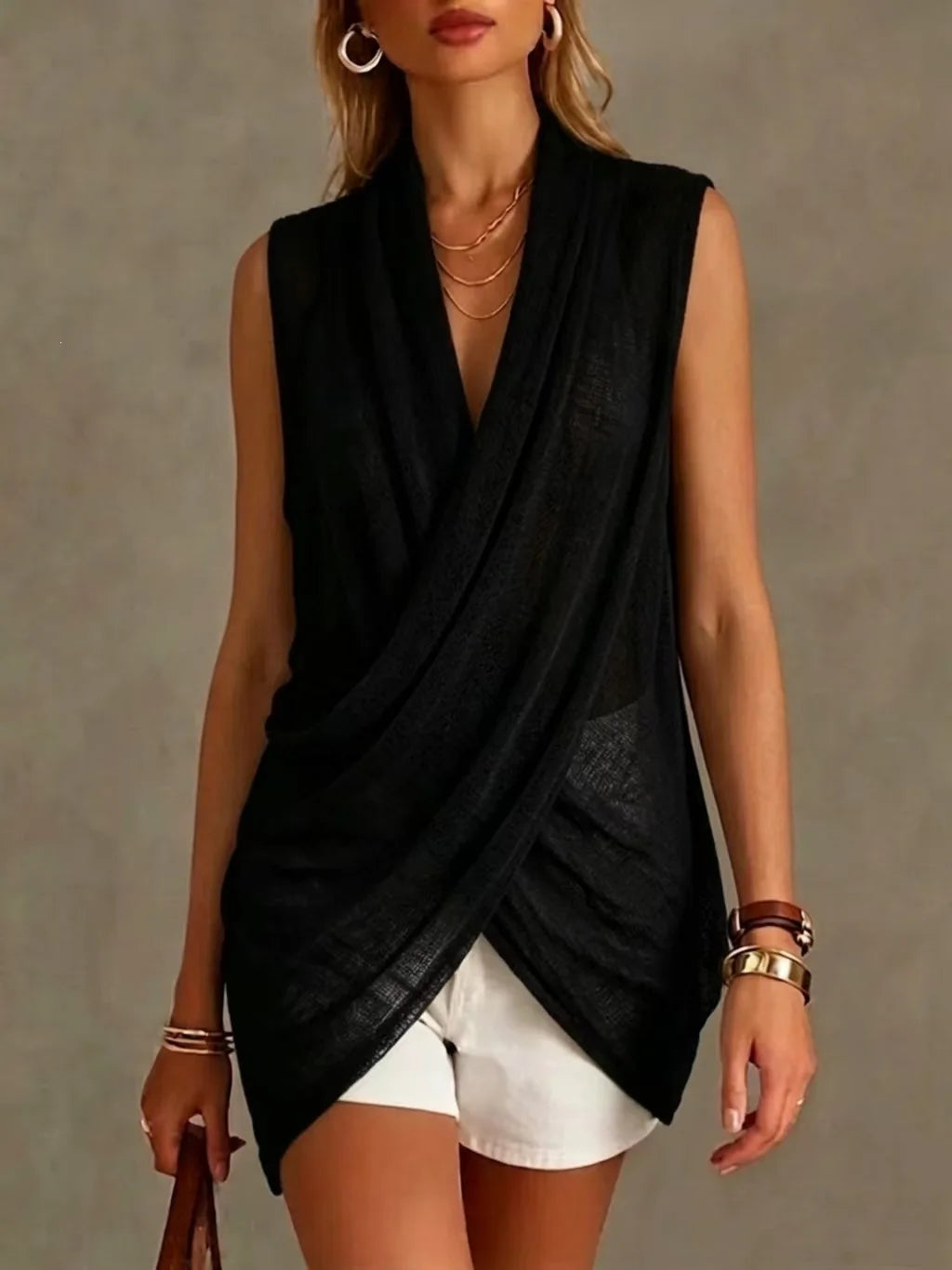 Heloise Casual Drape V Neck Matching Set