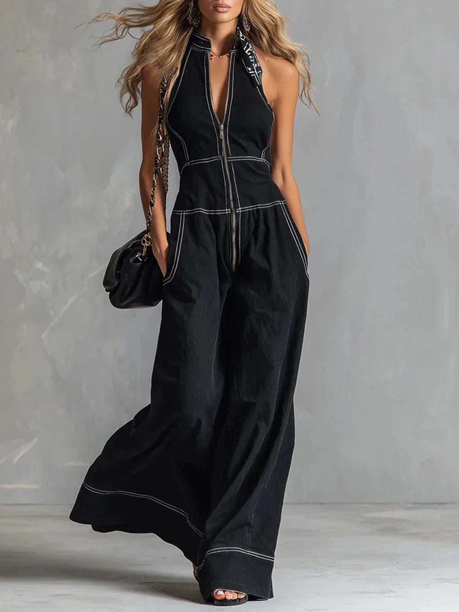 Thorneau Zip Front Wide Leg Jumpsuit