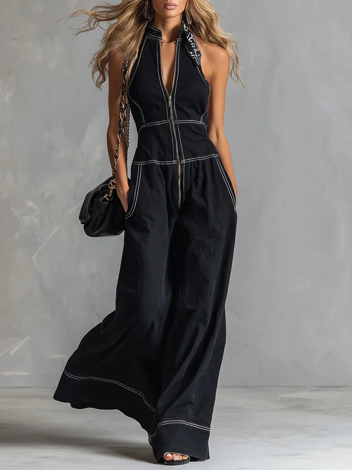 Thorneau Zip Front Wide Leg Jumpsuit