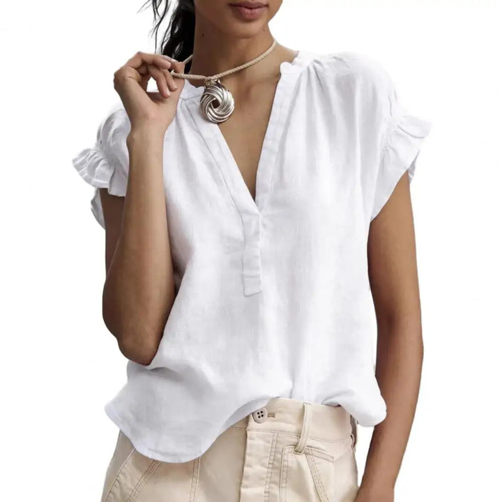 Bianca Relaxed V Neck Ruffled Blouse