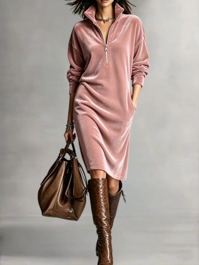 Alessia Half Zip Velvet Dress
