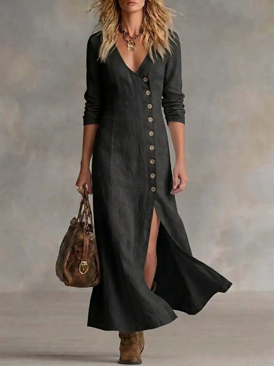 Jasmine Button Front Side Slit Maxi Dress