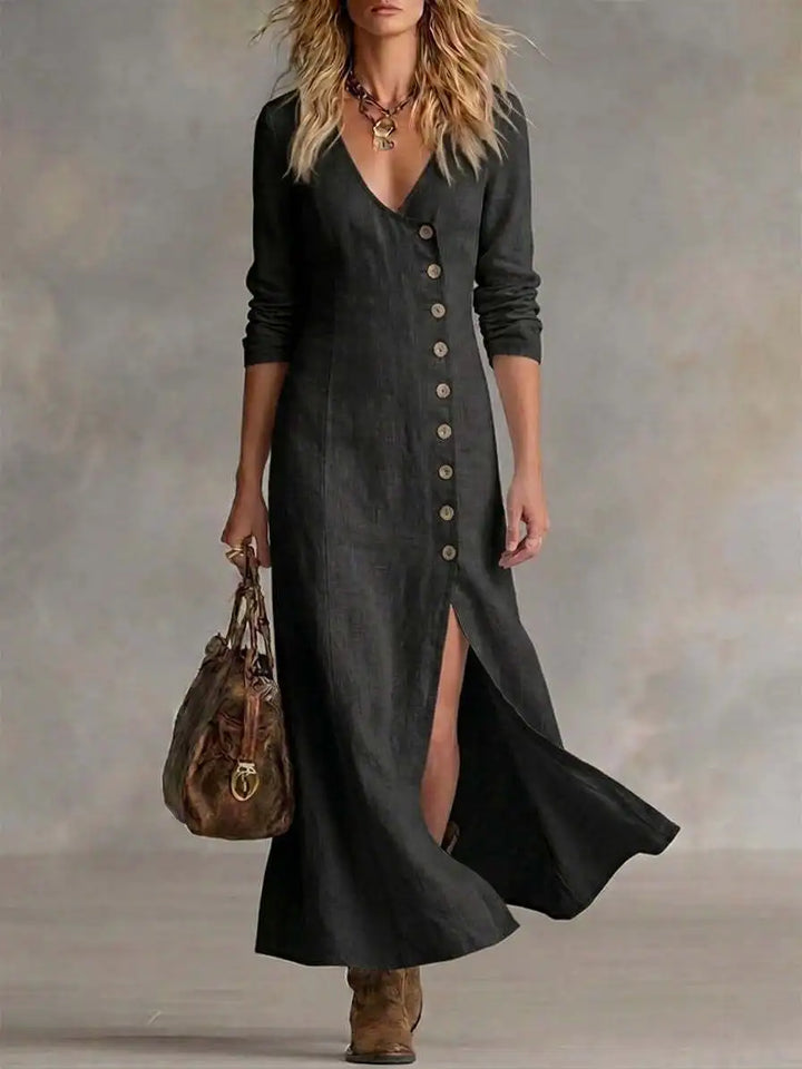 Jasmine Button Front Side Slit Maxi Dress