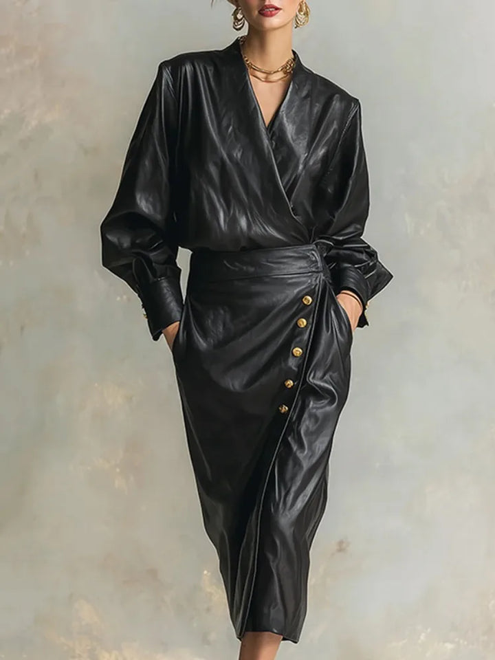 Courtney Faux Leather Wrap Dress