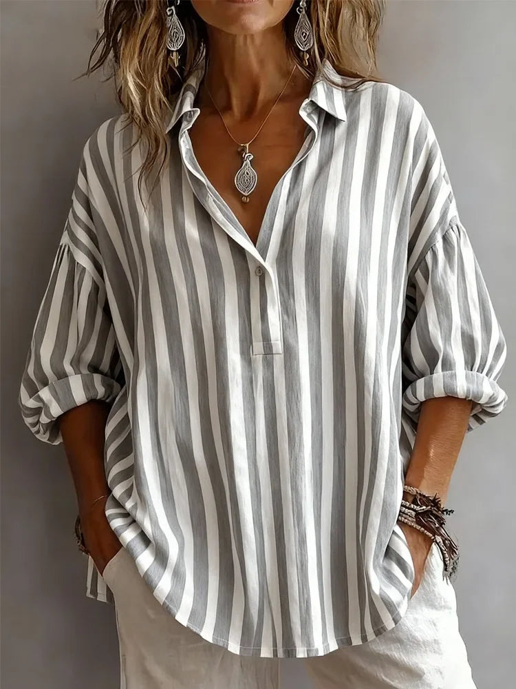 Andrea Striped V Neck Blouse