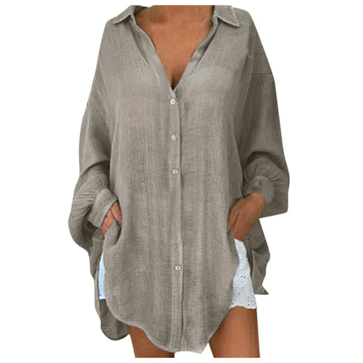 Cara Button Front Tunic Blouse