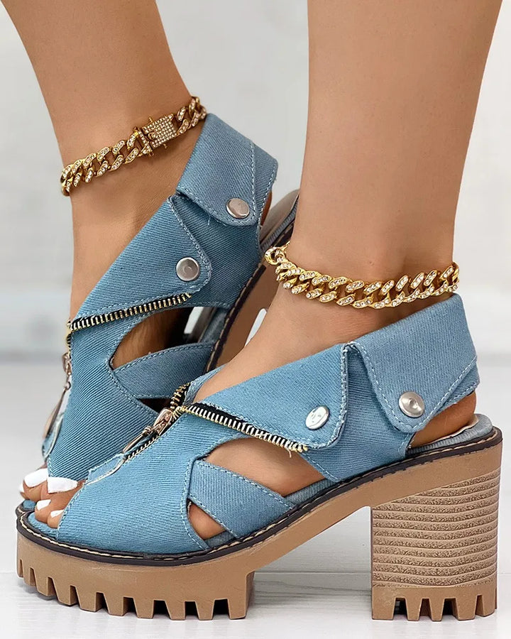 Roxanne Cushioned Denim Heeled Sandals