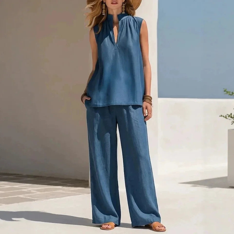 Graziella Stand Collar Sleeveless Matching Set